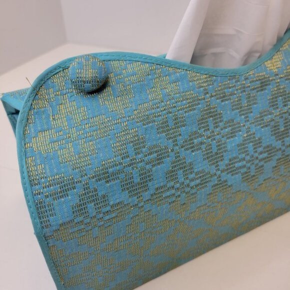 Unique Home Accent Tissue Box Holder Blue and Gold Songket Tissue Box Cover - Picture 4 of 11